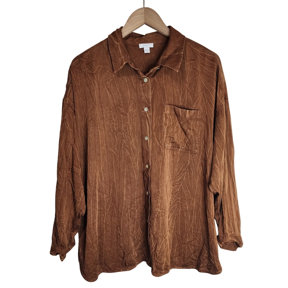 J. Jill Blouse Women's Medium Petite Oversized Button Up Tunic Top‎ Lava Dyed